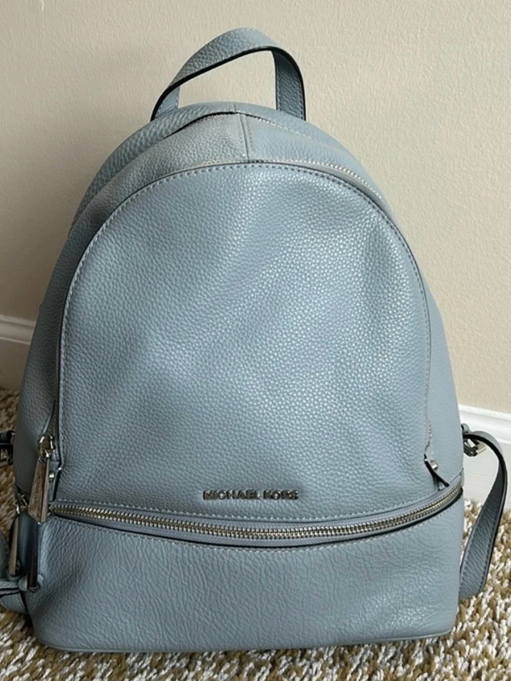 Michael Kors Light Blue Pebbled Leather Backpack